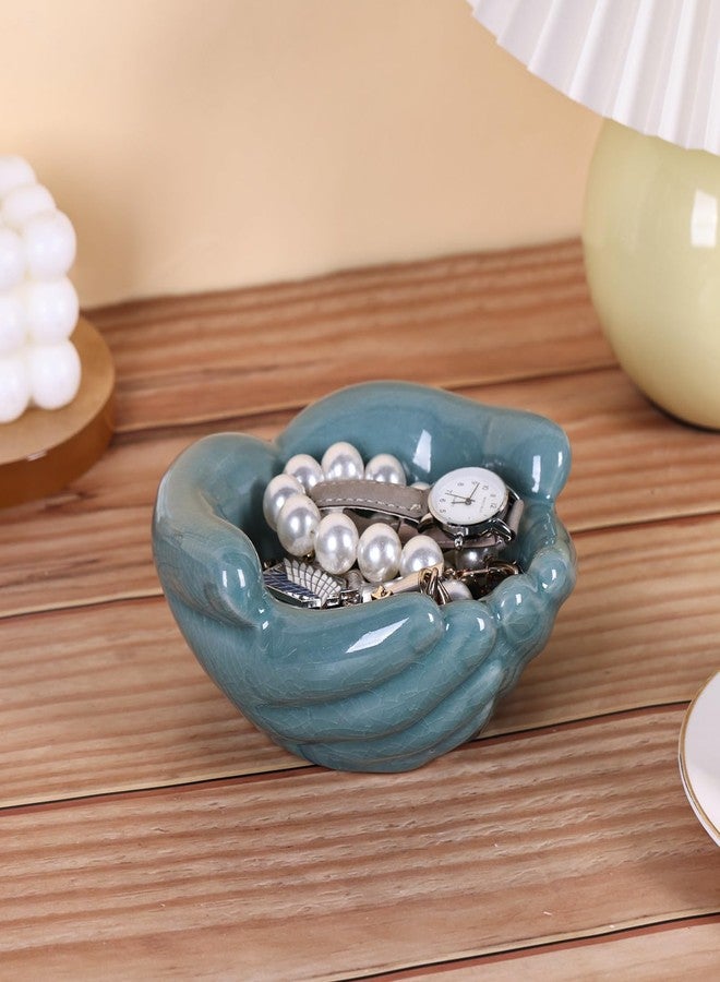 oliruim Ceramic Hands Bowl Dish Sculpture, Giving Hands Candy Holder for Succulent Planter, Crystal Rock Holder, Office, Keys Bowl for Entryway Table (Blue) - Image 3